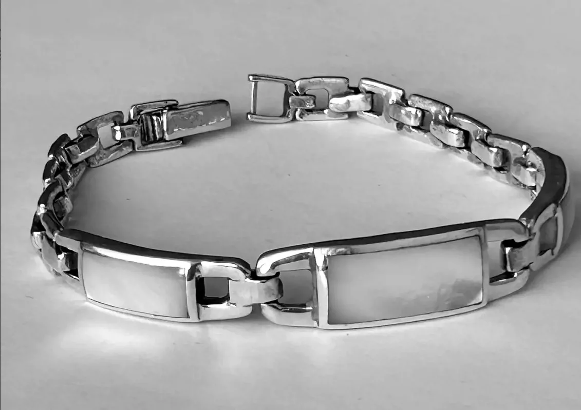 Stunning Sterling Silver 925 iridescent with Mother of pearl Bracelet set withs hallmarks - Vintage