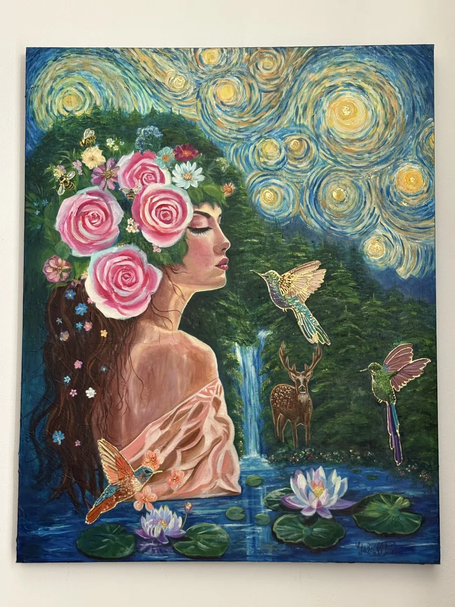 Πρωτότυπη Μεικτή Τέχνη – Γυναίκα & Κολιμπρί 🌸
